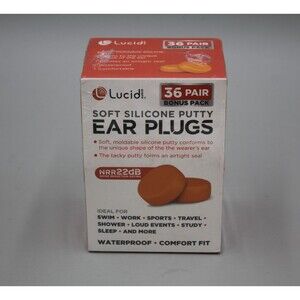 Lucid Audio Soft Silicone Putty Ear Plugs NRR 22DB Waterproof 36 Pairs BonusPack